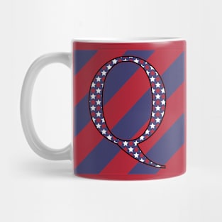 Old Glory Letter Q Star-Filled Black Outline on Red and Blue Stripes Mug